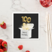 100e verjaardag goudballonnen in witte doos servet (Insitu)