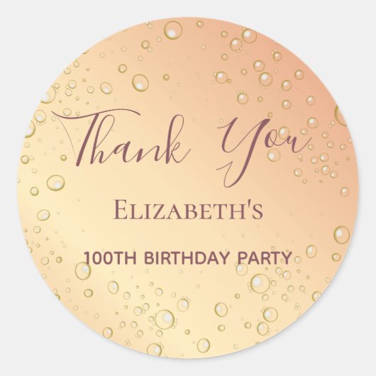 100e verjaardag gouden bubbels bedankt ronde sticker (Voorkant)