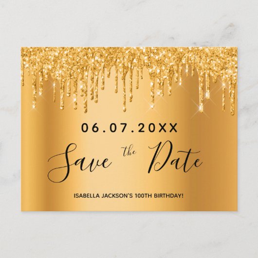 100e verjaardag gouden glitter details behalve de briefkaart (Voorkant)
