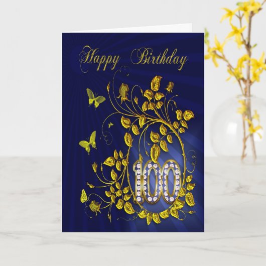 100e verjaardag gouden vlinders kaart (Gele Bloem)