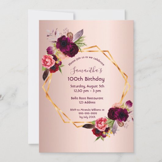 100e verjaardag gragundy roos goud geometrisch kaart (Voorkant)