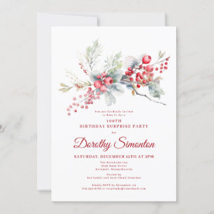 100e verjaardag groen rode bessen verrassingsfeest kaart