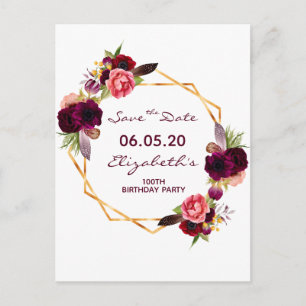 100e verjaardag gumbowade bloemwit Save the Date Briefkaart