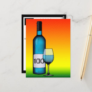 100e verjaardag halftone wijnfles & glas briefkaart
