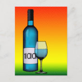 100e verjaardag halftone wijnfles & glas briefkaart (Voorkant)