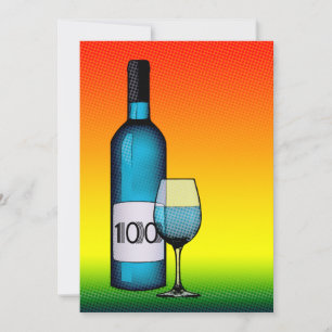100e verjaardag: Halftoonse wijnfles & glas Kaart