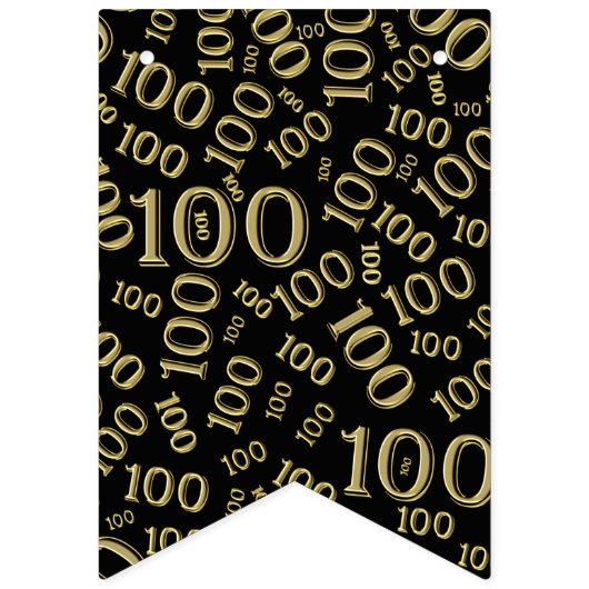 100e verjaardag Happy Birthday Bold Gold en zwart Vlaggetjes (Eerste vlag)