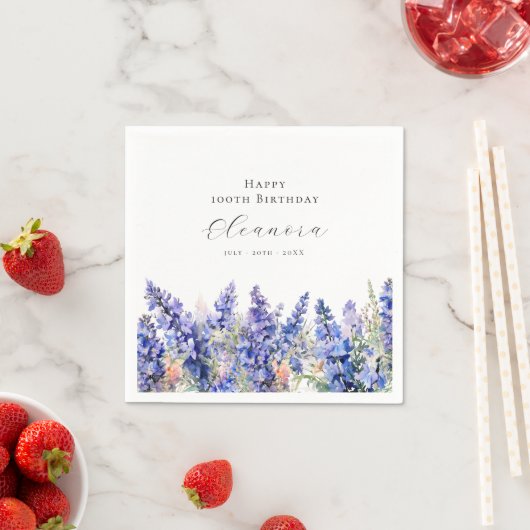 100e Verjaardag Juli Geboortebloem Larkspur Custom Servet (Insitu)
