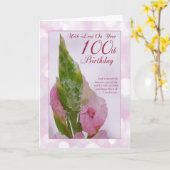 100e verjaardag Kaart met roze bloesem en ijs (Gele Bloem)