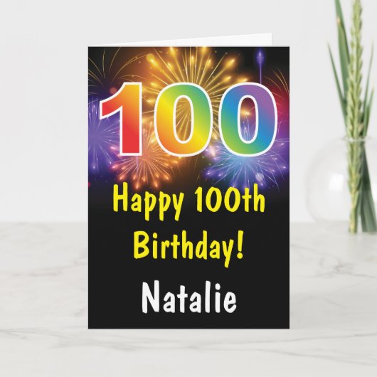100e verjaardag Kleurrijke Regenboog Vuurwerk Kaar Kaart (Voorkant)