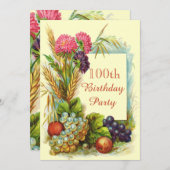 100e verjaardag, kleurrijke vruchten en bloemen kaart (Voorkant / Achterkant)