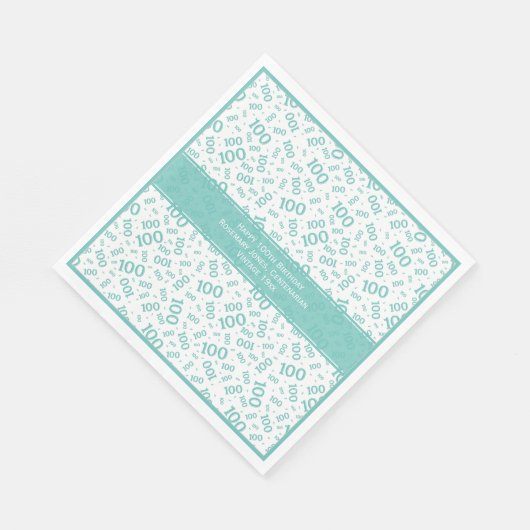 100e Verjaardag Koel Getal Patroon Blauwgroen/Wit Servet (Hoek)