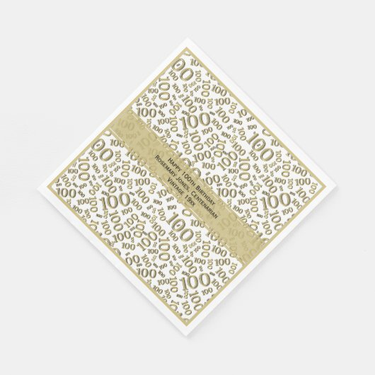 100e Verjaardag Koel Nummer Patroon Goud/Wit Servet (Hoek)