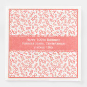 100e Verjaardag Koel Nummer Patroon Koraal/Wit Servet (Voorkant)