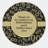 100e verjaardag Leeftijd Nummer Patroon Zwart/Goud Ronde Sticker (Voorkant)