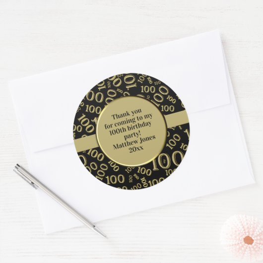 100e verjaardag Leeftijd Nummer Patroon Zwart/Goud Ronde Sticker (Envelop)