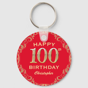 100e verjaardag Lijst van Red en Gold Glitter Sleutelhanger
