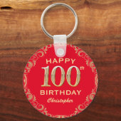 100e verjaardag Lijst van Red en Gold Glitter Sleutelhanger (Voorkant)