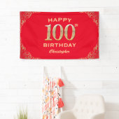 100e verjaardag Lijst van Red en Gold Glitter Spandoek (Insitu)