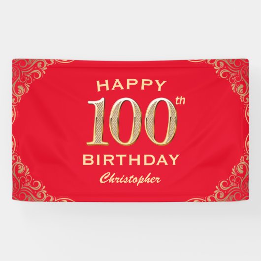100e verjaardag Lijst van Red en Gold Glitter Spandoek (Horizontaal)