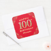 100e verjaardag Lijst van Red en Gold Glitter Vierkante Sticker (Envelop)