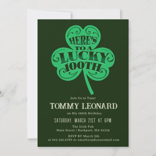 100e verjaardag Lucky Shamrock Iers Kaart (Voorkant)