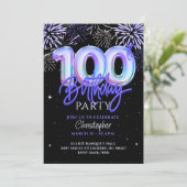 100e verjaardag Mannen Blauwe Vuurwerk Folie Ballo Kaart (Staand voorkant)