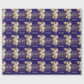 100e verjaardag marinenblauw en goudballonnen cadeaupapier (Vlak)