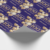 100e verjaardag marinenblauw en goudballonnen cadeaupapier (Hoek)