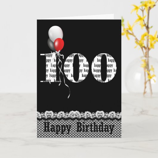 100e verjaardag met ballonbouquet op zwart kaart (Gele Bloem)