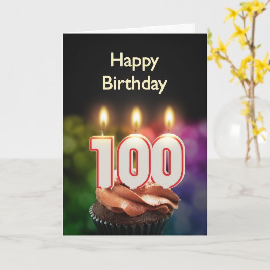 100e verjaardag met cake en kaarsen kaart (Gele Bloem)