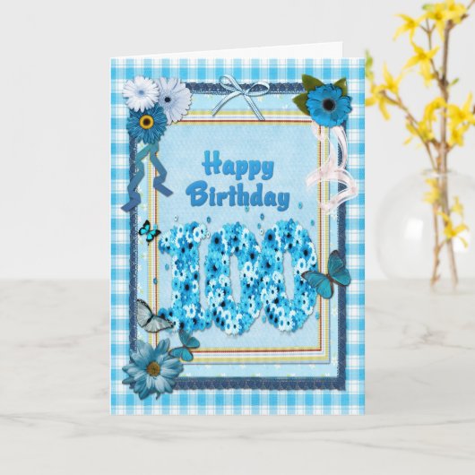 100e verjaardag met een scrapbook-effect kaart (Gele Bloem)