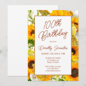 100e verjaardag Moderne Zonnebloem Bloemen Kaart (Voorkant / Achterkant)