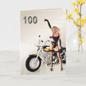 100e verjaardag, motorfiets en meisje kaart (Gele Bloem)