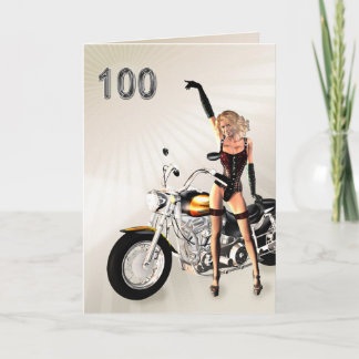100e verjaardag, motorfiets en meisje kaart