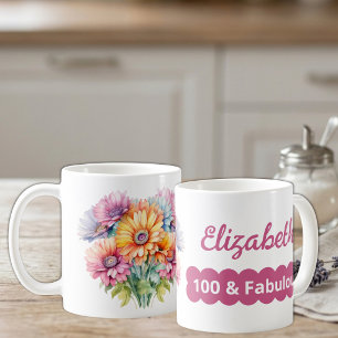 100e verjaardag naam gerbera bloemen roze koffiemok