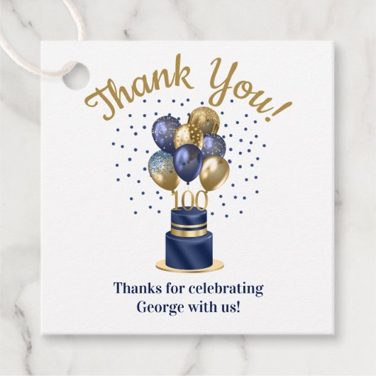 100e verjaardag Navy Blue Balloon Cake Bedankt Bedankjes Labels (Voorkant)