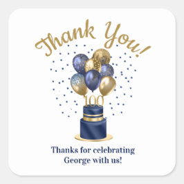 100e verjaardag Navy Blue Balloon Cake Bedankt Vierkante Sticker