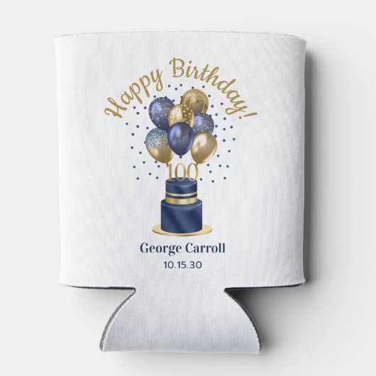 100e verjaardag Navy Blue Balloon Cake Blikjeskoeler (Achterkant)