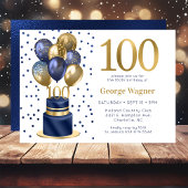 100e verjaardag Navy Blue Balloon Cake Kaart