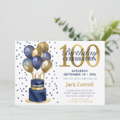 100e verjaardag Navy Blue Balloon Cake Kaart (Staand voorkant)