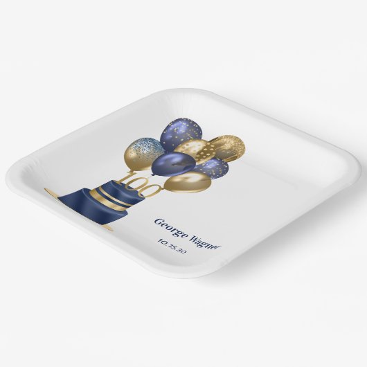 100e verjaardag Navy Blue Balloon Cake Papieren Bordje (Gebogen)