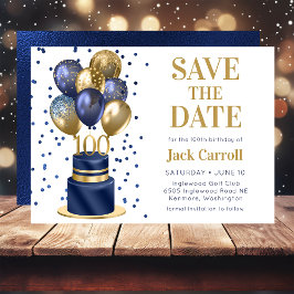 100e verjaardag Navy Blue Balloon Cake Save The Date
