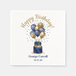 100e verjaardag Navy Blue Balloon Cake Servet