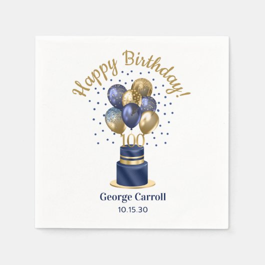 100e verjaardag Navy Blue Balloon Cake Servet (Voorkant)