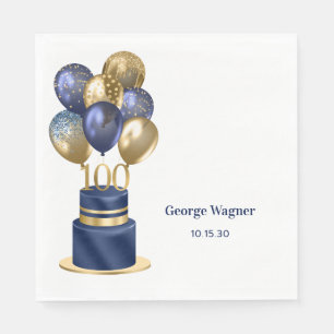 100e verjaardag Navy Blue Balloon Cake Servet