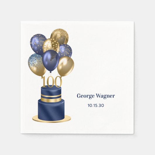 100e verjaardag Navy Blue Balloon Cake Servet (Voorkant)