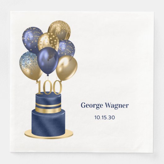 100e verjaardag Navy Blue Balloon Cake Servet (Voorkant)