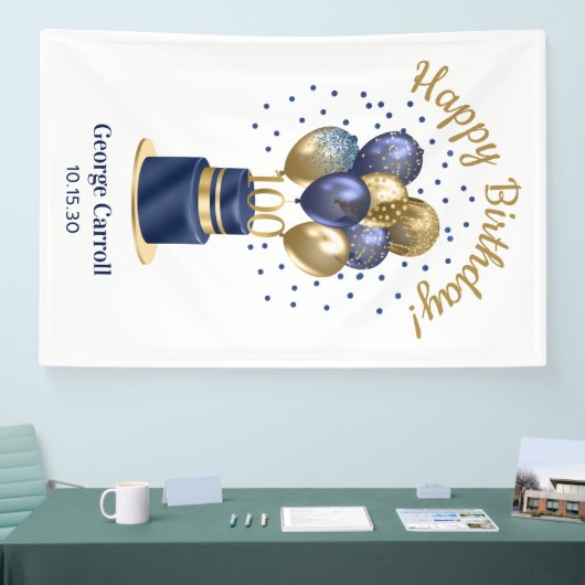 100e verjaardag Navy Blue Balloon Cake Spandoek (Beurs)