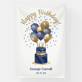 100e verjaardag Navy Blue Balloon Cake Spandoek